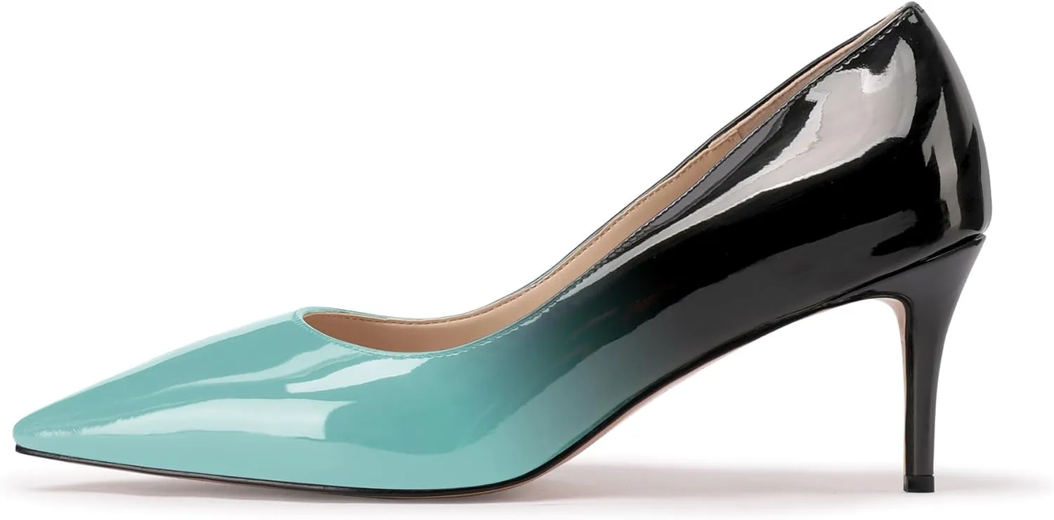 XINIUNIU Kitten Heels for Women Pumps Gradient Patent Leather 2.25 inches 6CM Formal Shoes Sexy Fashion Stiletto Dress Shoes Wedding Shoes Pointed Toe