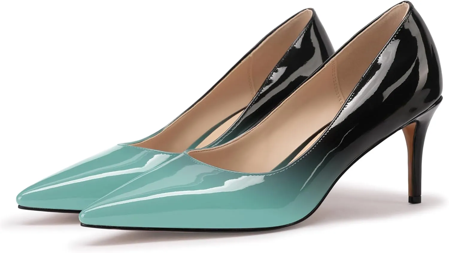 XINIUNIU Kitten Heels for Women Pumps Gradient Patent Leather 2.25 inches 6CM Formal Shoes Sexy Fashion Stiletto Dress Shoes Wedding Shoes Pointed Toe