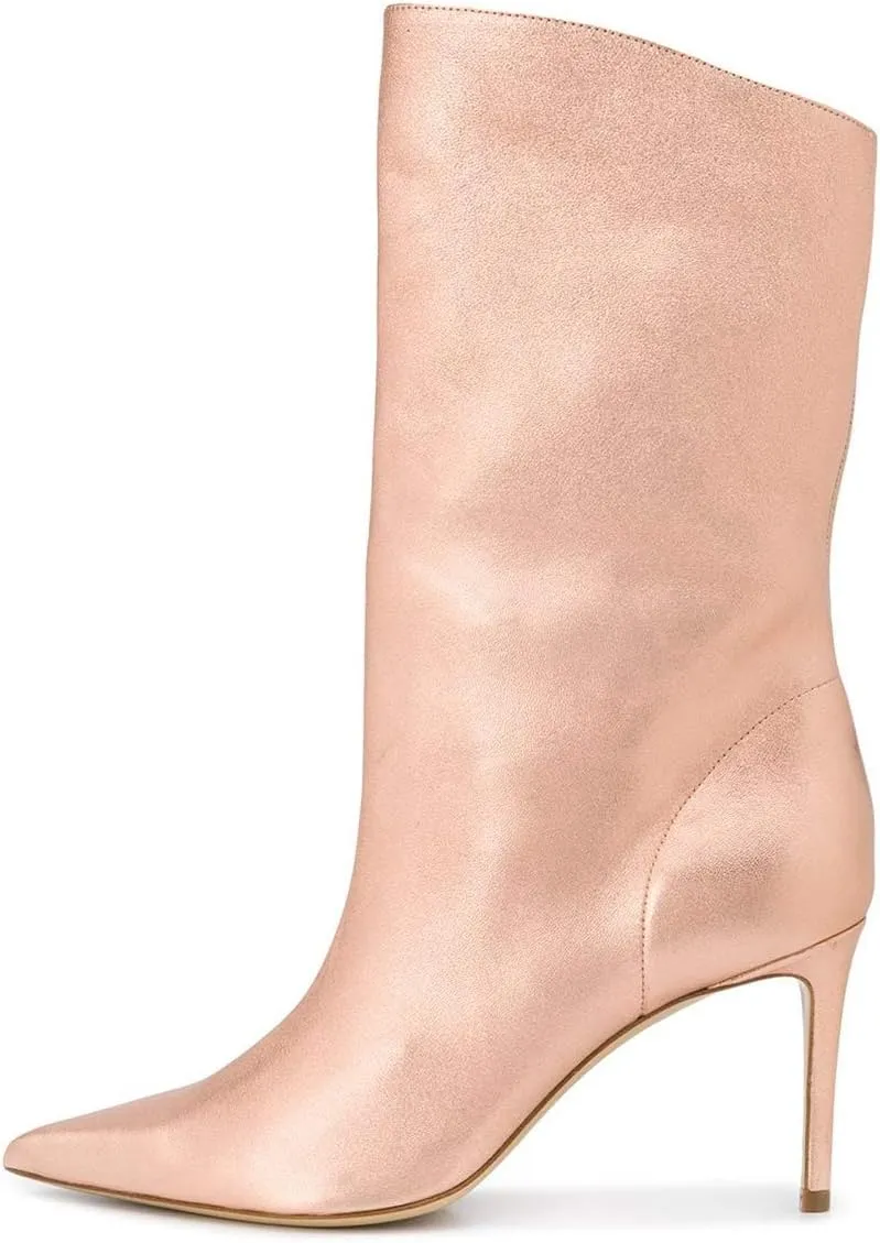 XYD Women Classic Solid Color Suede/Synthetic Pointed Toe Knee High Boots Stiletto Heel Pumps Pull On Comfort Wide Calf Winter Shoes