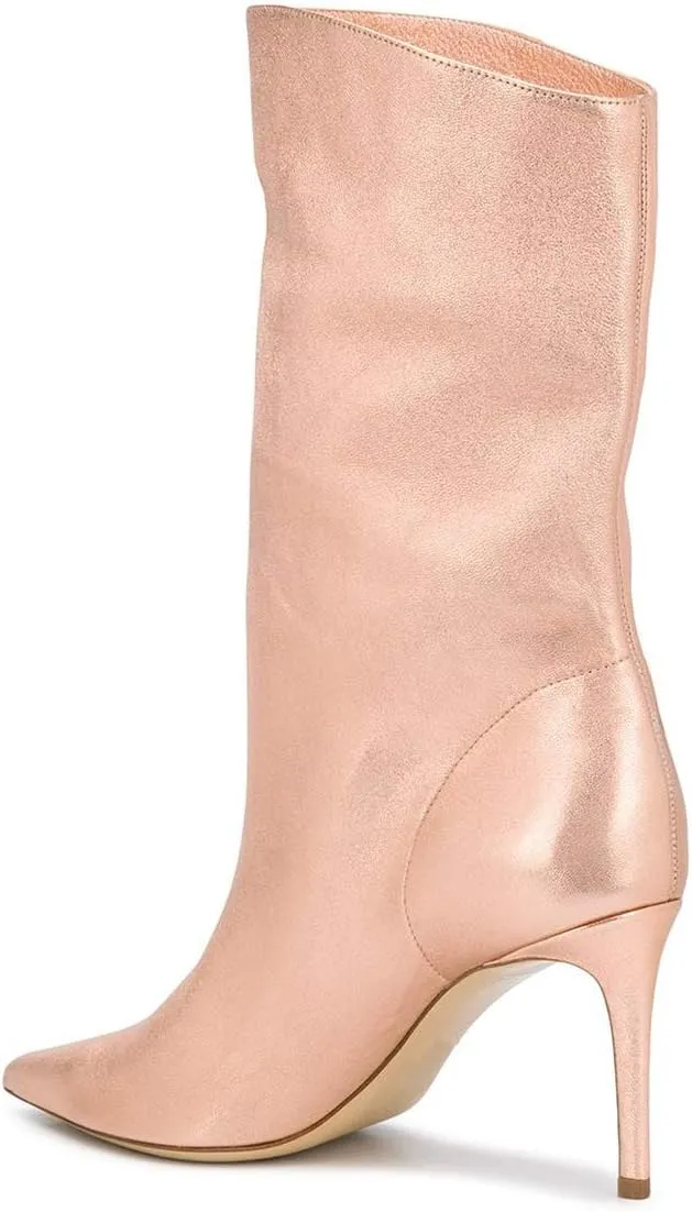 XYD Women Classic Solid Color Suede/Synthetic Pointed Toe Knee High Boots Stiletto Heel Pumps Pull On Comfort Wide Calf Winter Shoes
