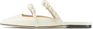 XYD Women Mule Flats with Pearls Strappy Square Toe Stylish Beaded Slides Sandals Comfort Slip On Dating Casual Shoes