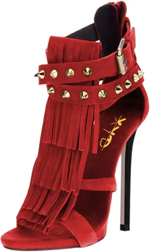 XYD Women Sexy Rivets Tassels Open Toe Pumps Buckled High Heel Cutout Stiletto Sandals with Back Zipper Nightclub Cocktail Party Fashion Shoes