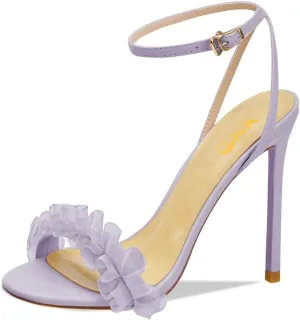 XYD Women Summer Open Round Toe Ruffles Ankle Strap Sandals High Heel Stiletto Adjustable Buckle Pumps Prom Party Dressy Shoes