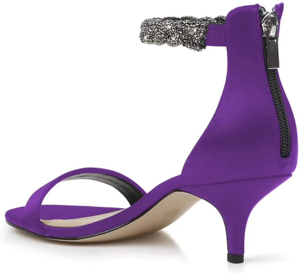 XYD Women's Ankle Strap Kitten Heel Sandals Cute Rhinestone Low Heel Bridal Party Dress Shoes