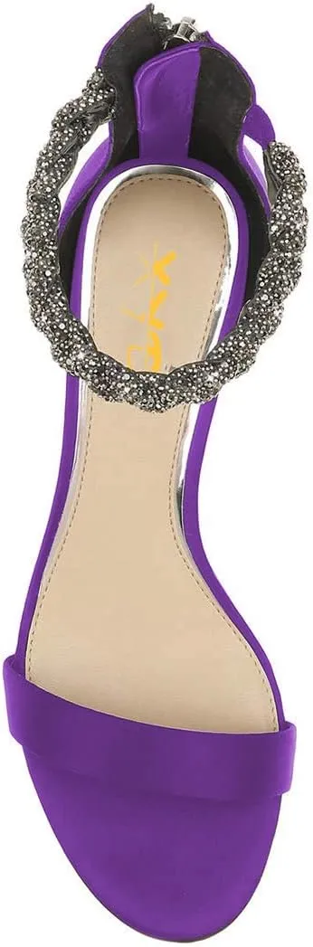 XYD Women's Ankle Strap Kitten Heel Sandals Cute Rhinestone Low Heel Bridal Party Dress Shoes
