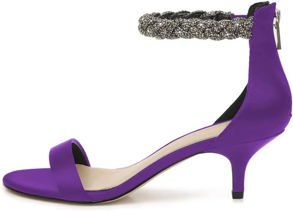 XYD Women's Ankle Strap Kitten Heel Sandals Cute Rhinestone Low Heel Bridal Party Dress Shoes