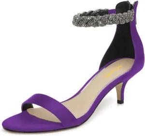 XYD Women's Ankle Strap Kitten Heel Sandals Cute Rhinestone Low Heel Bridal Party Dress Shoes
