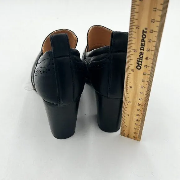 YDN Black Chunky High Heels Round Toe Oxford Loafer Shoe