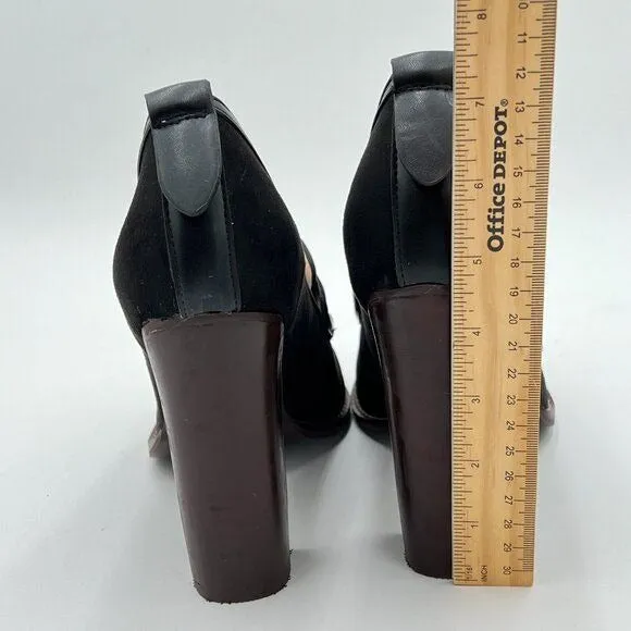 YDN Black Leopard-strapChunky High Heels Round Toe Oxford Loafer