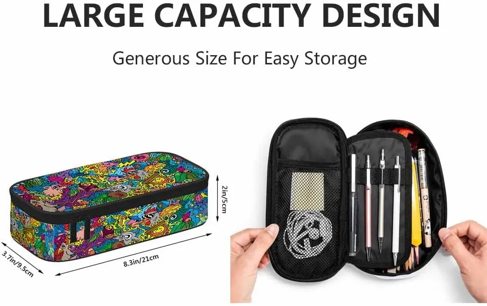 Yekiua Animals Doodle Pencil Case Organizer Cute Funny Cartoons Comic Book College Office Big Capacity Pencil Bag Colorful