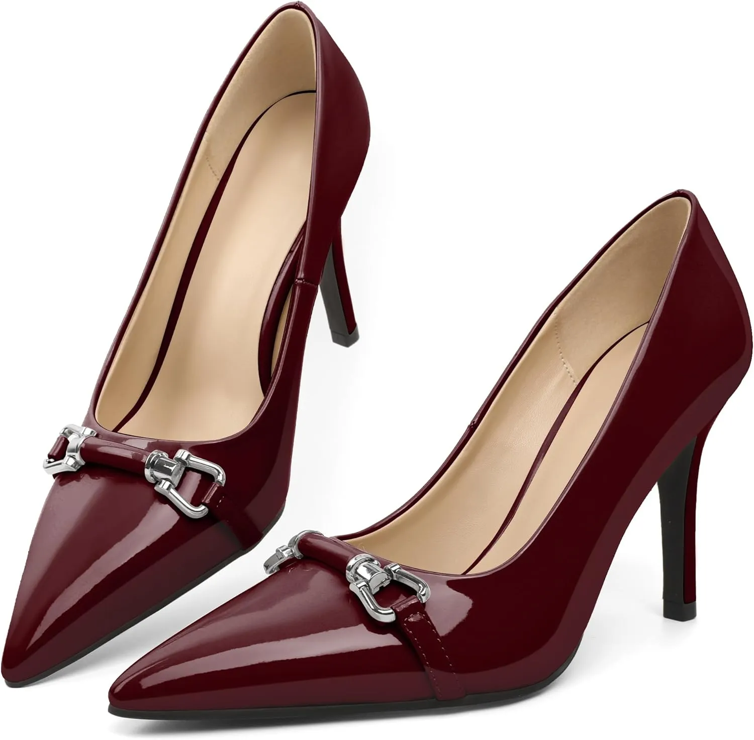 YODEKS Women Stiletto Heel Pumps Slip On 3.5 Inch Closed Pointed Toe Buckle Shoes Dress Parent Size 6-13