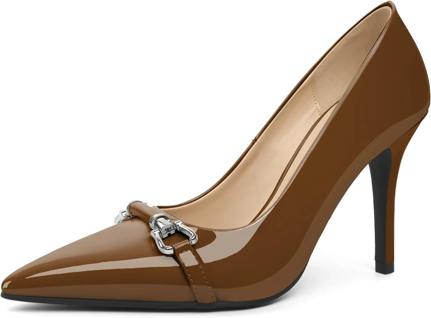 YODEKS Women Stiletto Heel Pumps Slip On 3.5 Inch Closed Pointed Toe Buckle Shoes Dress Parent Size 6-13