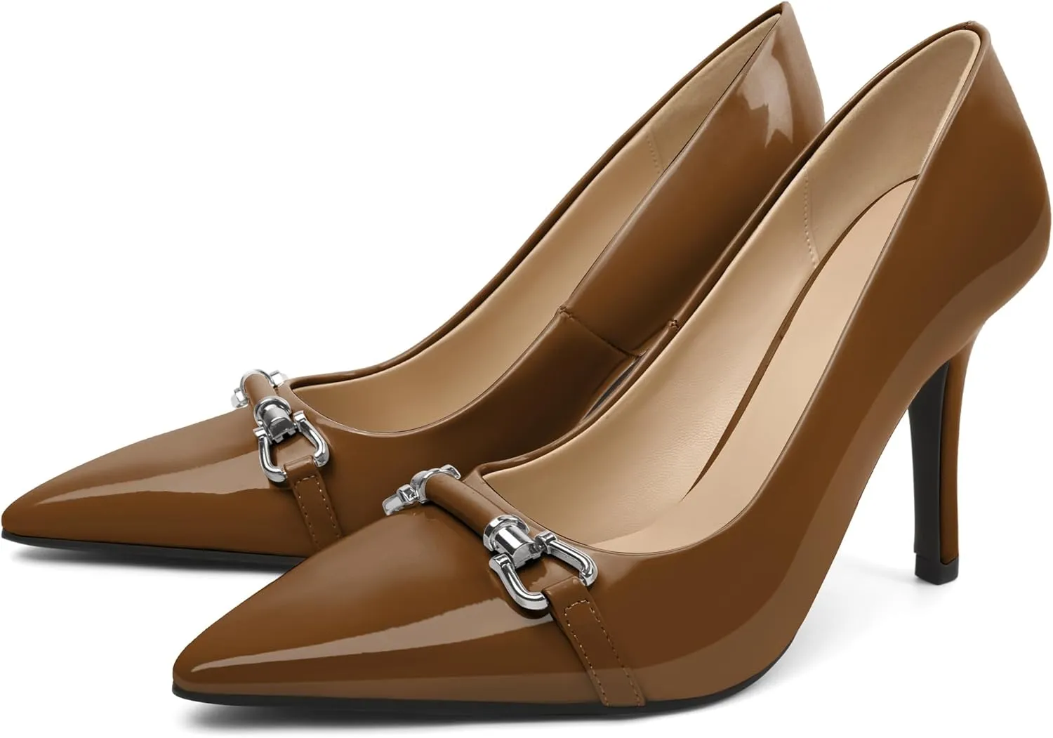 YODEKS Women Stiletto Heel Pumps Slip On 3.5 Inch Closed Pointed Toe Buckle Shoes Dress Parent Size 6-13