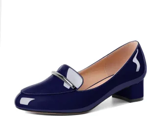 YODEKS Women's Block Heels Low Heel Loafer Pumps Round Toe Chunky Heel 1.5 Inch Slip On Closed Toe Comfort Shoes