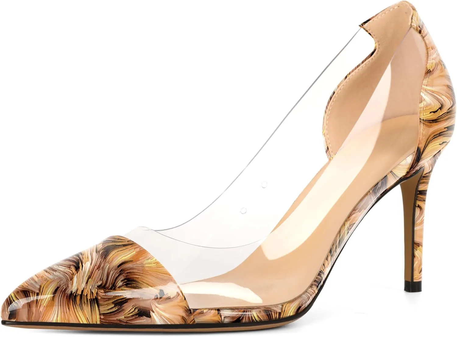 YODEKS Women's Clear Pumps Pointed Cap Toe Transparent High Heels Shoes 8.5CM Stiletto Heels Wedding Women Dress Evening Party Shoes
