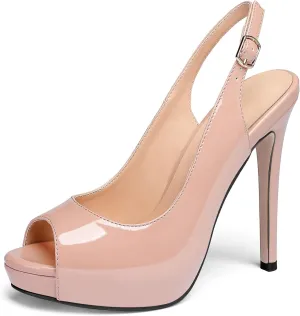 YODEKS Women's Peep Toe High Heel Slingback Pumps Platform Party Dress Shoes
