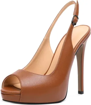 YODEKS Women's Peep Toe High Heel Slingback Pumps Platform Stiletto Heel Party Dress Shoes