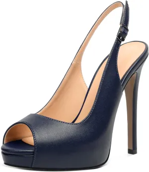 YODEKS Women's Peep Toe High Heel Slingback Pumps Platform Stiletto Heel Party Dress Shoes