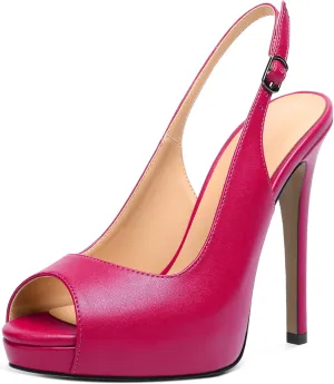 YODEKS Women's Peep Toe High Heel Slingback Pumps Platform Stiletto Heel Party Dress Shoes