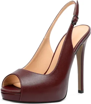 YODEKS Women's Peep Toe High Heel Slingback Pumps Platform Stiletto Heel Party Dress Shoes