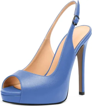 YODEKS Women's Peep Toe High Heel Slingback Pumps Platform Stiletto Heel Party Dress Shoes