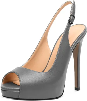 YODEKS Women's Peep Toe High Heel Slingback Pumps Platform Stiletto Heel Party Dress Shoes