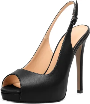 YODEKS Women's Peep Toe High Heel Slingback Pumps Platform Stiletto Heel Party Dress Shoes