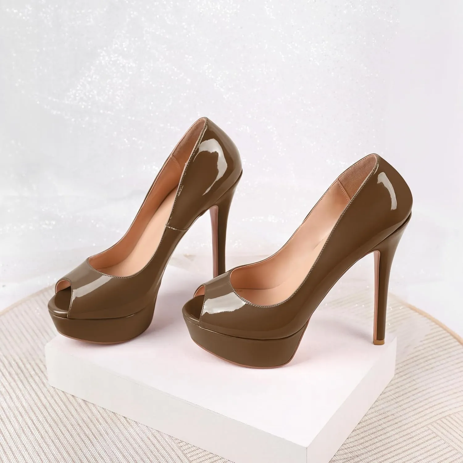 YODEKS Women's Peep Toe Pumps Platform High Heel Shoes Stiletto Party Dress Pump