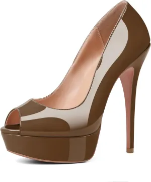 YODEKS Women's Peep Toe Pumps Platform High Heel Shoes Stiletto Party Dress Pump