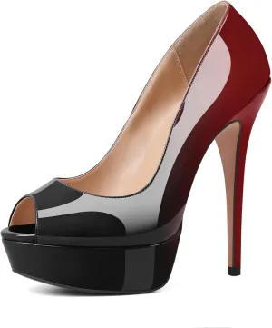 YODEKS Women's Peep Toe Pumps Platform High Heel Shoes Stiletto Party Dress Pump