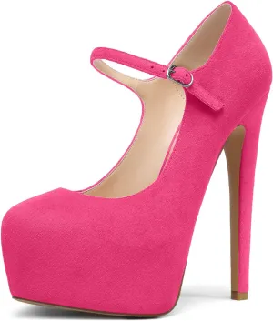 YODEKS Women's Round Toe Shoes with Ankle Strap 6" Platform Stiletto Heels Exquisite Pumps Heel Mary Jane for Gathering