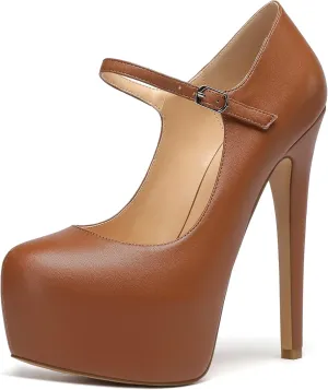 YODEKS Women's Round Toe Shoes with Ankle Strap 6" Platform Stiletto Heels Exquisite Pumps Heel Mary Jane for Gathering