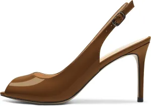 YODEKS Women's Slingback Peep Toe High Heel Pumps Stiletto Heel Shoes For Party Wedding Evening Night 3.5 Inch