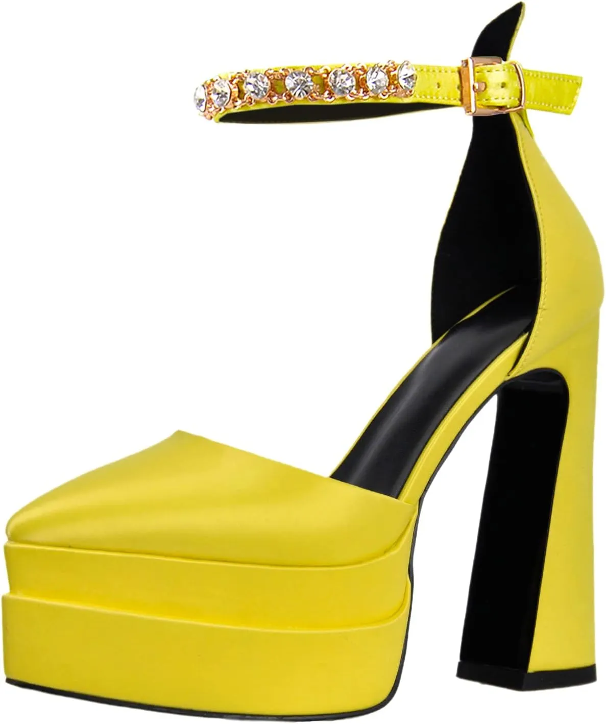 Yolkomo Platform Chunky Heel Pumps for Women Ankle Strap High Block Heel Mary Jane Pumps