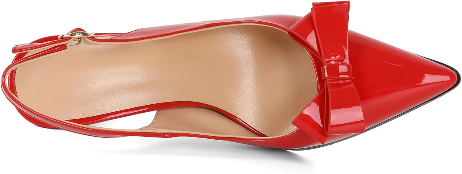 Zamikoo Bow Knot Slingback Heels for Women Pointed Toe Slip On Stilettos High Heel Pumps Shoes