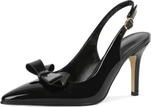 Zamikoo Bow Knot Slingback Heels for Women Pointed Toe Slip On Stilettos High Heel Pumps Shoes