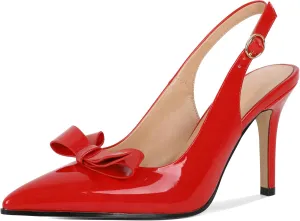 Zamikoo Bow Knot Slingback Heels for Women Pointed Toe Slip On Stilettos High Heel Pumps Shoes