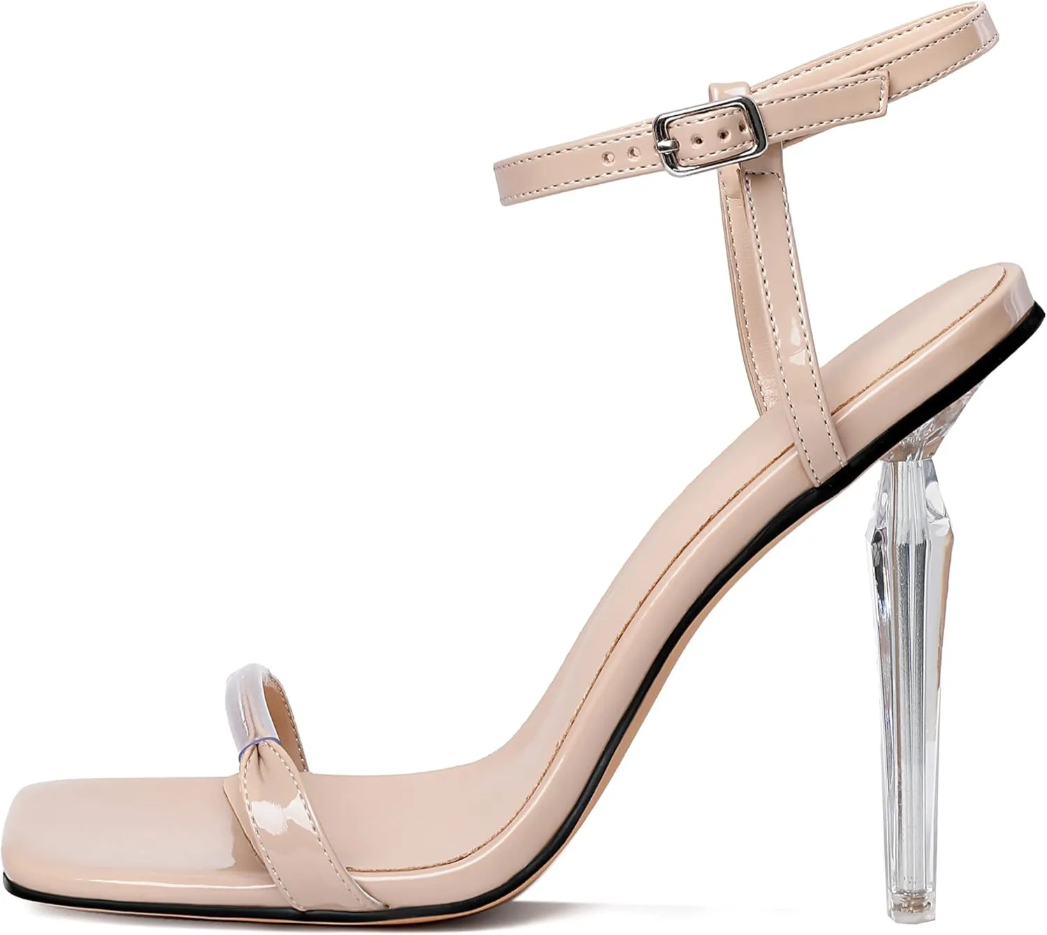 Zamikoo Women's High Heel Sandals, Ankle Strap Open Toe Heels, Square Toe Clear Stiletto Heeled Sandals 4 Inch