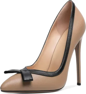 Zamikoo Women's Pointed Toe Slip On High Heel Pumps, Stiletto Heels with Bow, Classic Pumps Shoes for Casual Dress Office Wedding 4.7 Inch Suede Heels