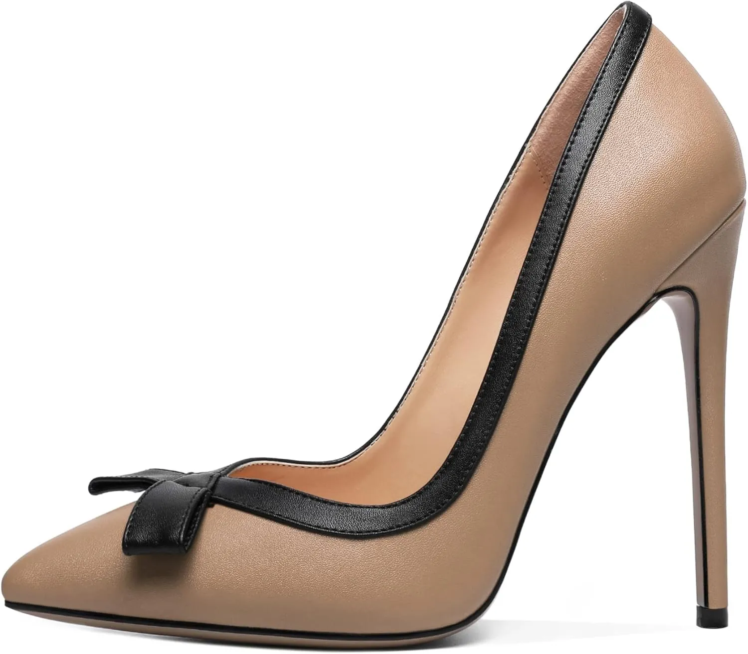 Zamikoo Women's Pointed Toe Slip On High Heel Pumps, Stiletto Heels with Bow, Classic Pumps Shoes for Casual Dress Office Wedding 4.7 Inch Suede Heels