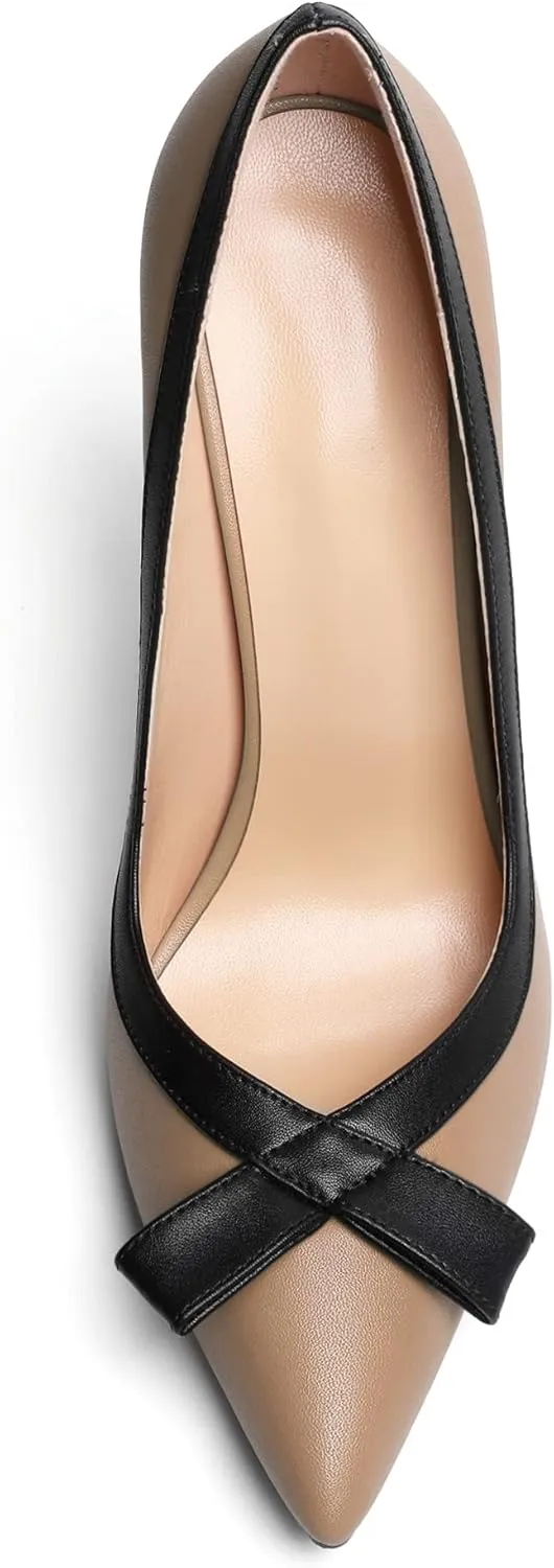 Zamikoo Women's Pointed Toe Slip On High Heel Pumps, Stiletto Heels with Bow, Classic Pumps Shoes for Casual Dress Office Wedding 4.7 Inch Suede Heels