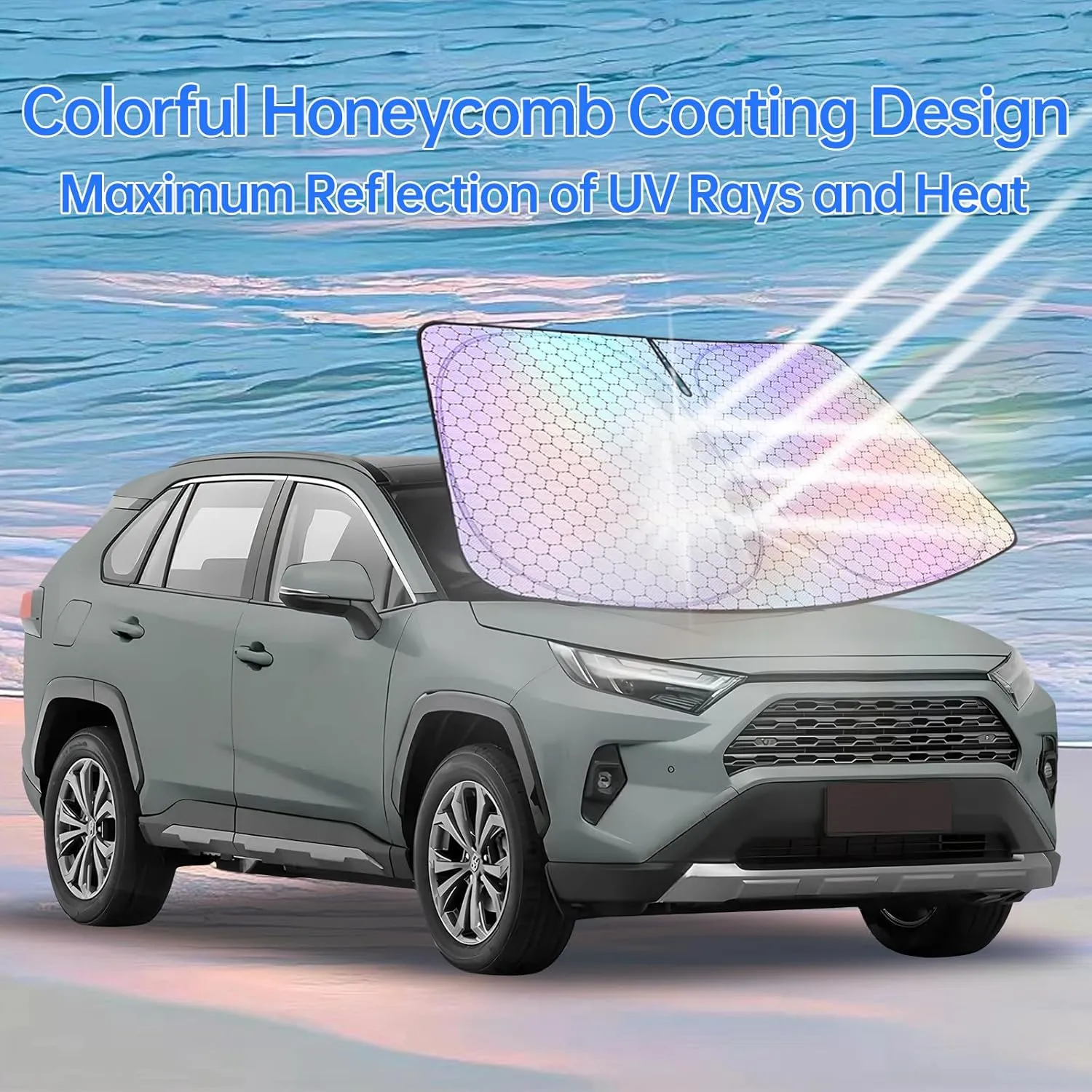 ZATOOTO Windshield Sun Shade for Toyota RAV4 2019-2025, Dazzling Honeycomb Coating Car Window Covers for Front Windshield, Blocks UV Rays and Reduces Heat, Car Sun Shade for Protecting Interiors