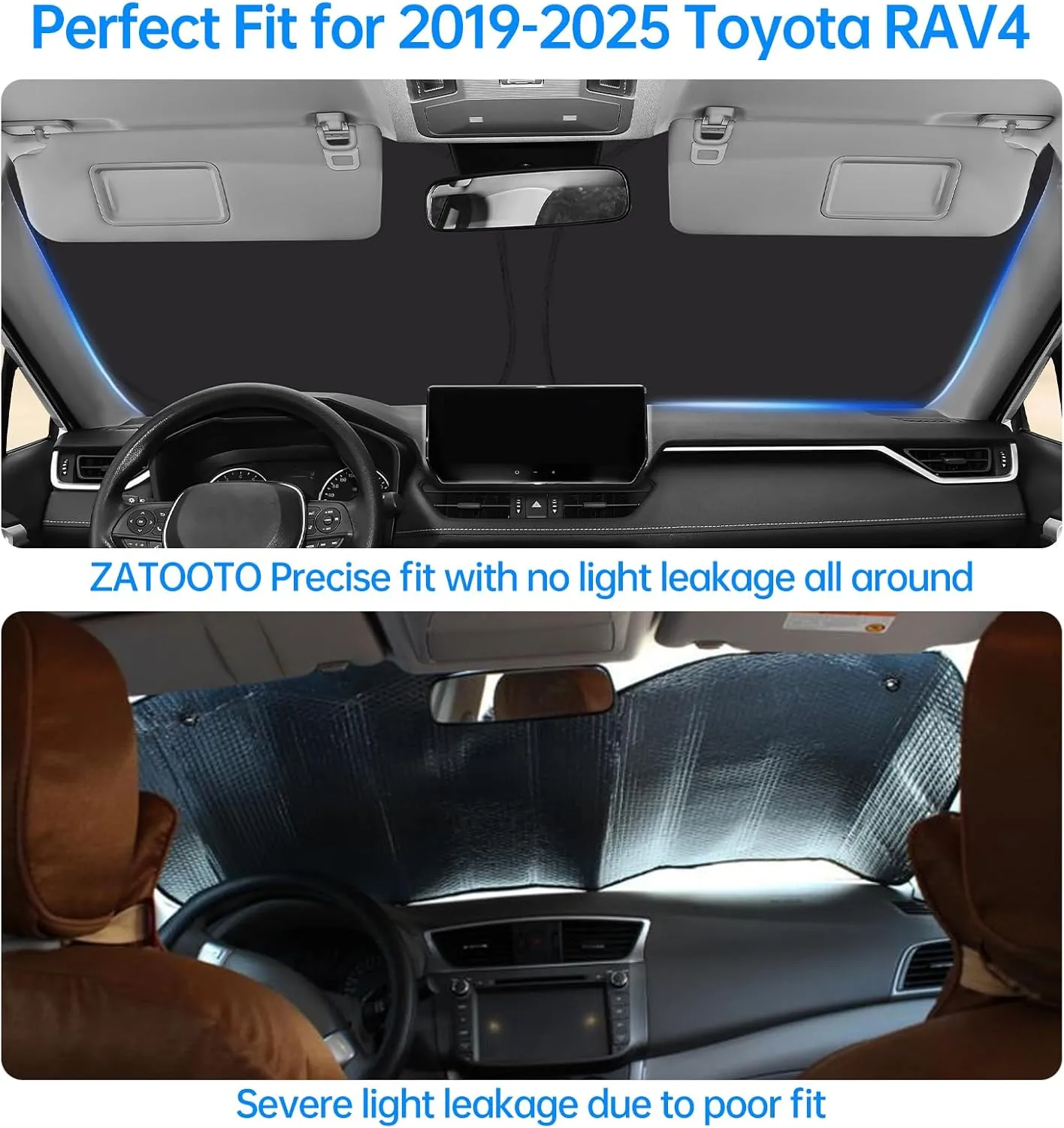 ZATOOTO Windshield Sun Shade for Toyota RAV4 2019-2025, Dazzling Honeycomb Coating Car Window Covers for Front Windshield, Blocks UV Rays and Reduces Heat, Car Sun Shade for Protecting Interiors