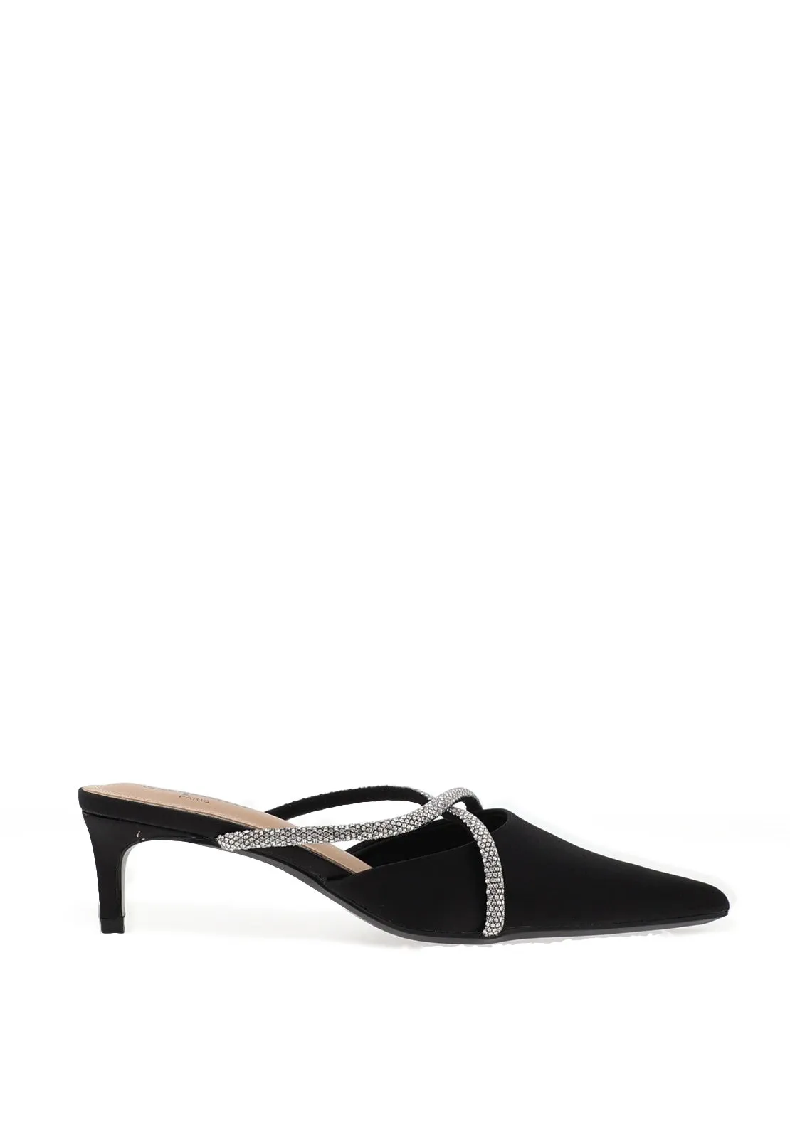 Zen Collection Diamante Criss Cross Kitten Heeled Mules, Black