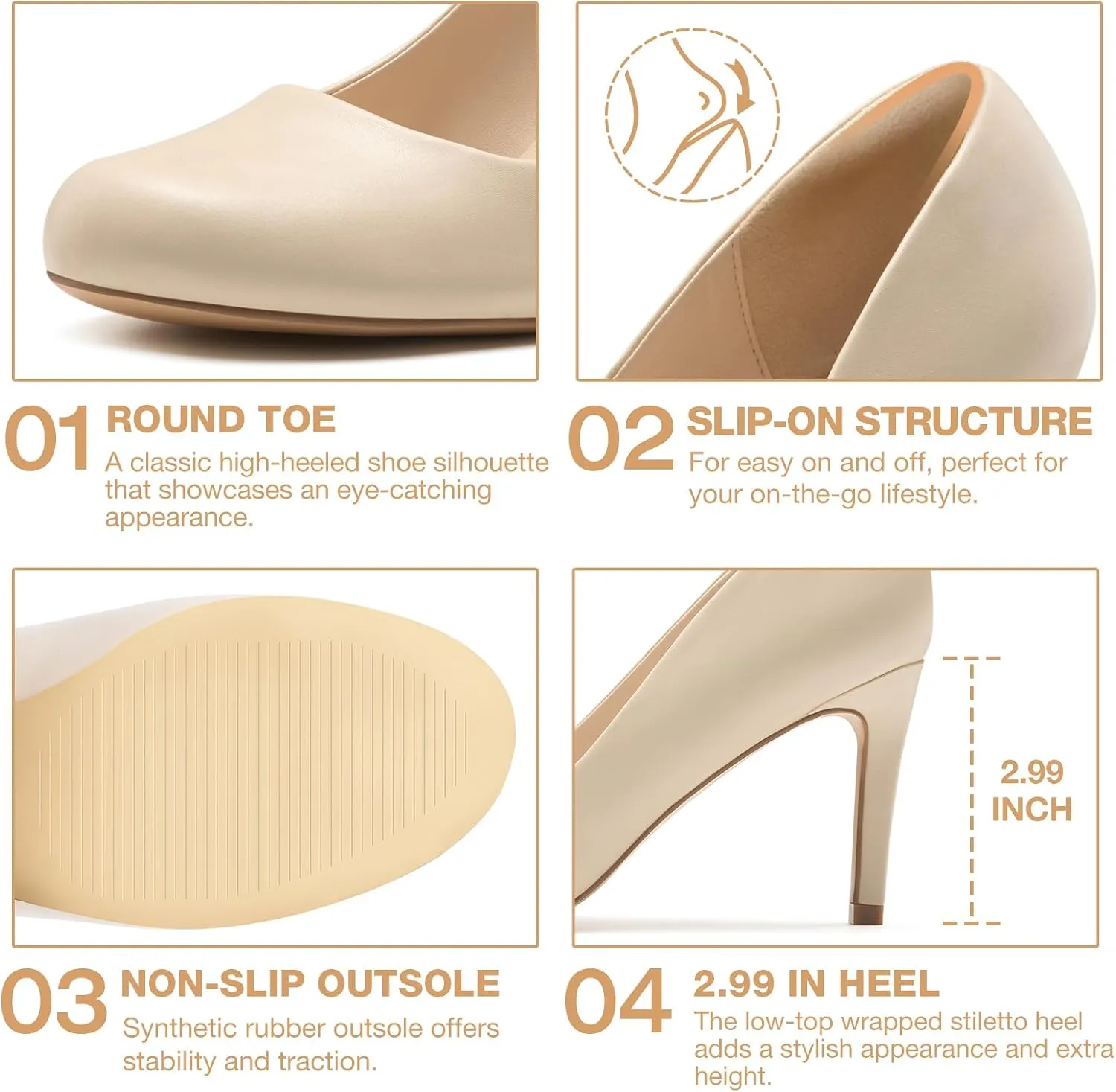 ZURIN Women's Round Toe Stiletto Heels Closed Toe Heels Comfortable Dress Pumps Shoes for Wedding Work Office Business 3 inch