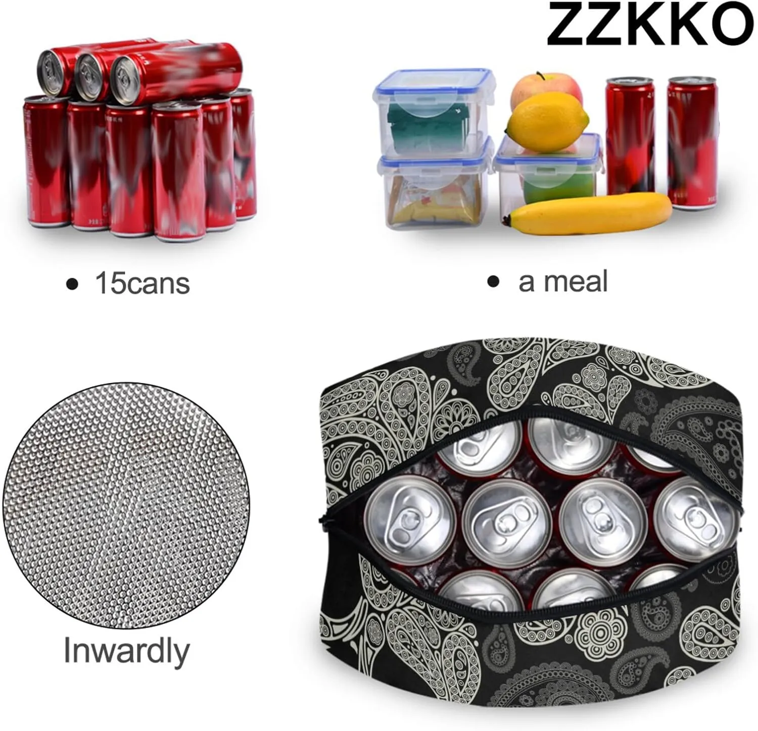 ZZKKO Sugar Skull Retro Lunch Bag Box Tote Organizer Lunch Container Insulated Zipper Meal Prep Cooler Handbag For Women Men Home School Office Outdoor Use