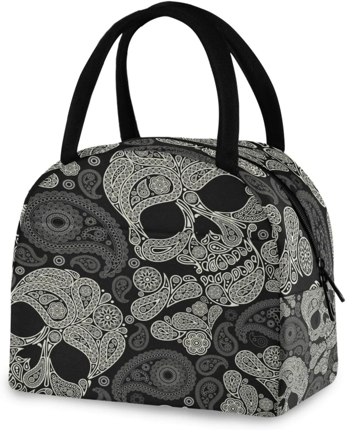 ZZKKO Sugar Skull Retro Lunch Bag Box Tote Organizer Lunch Container Insulated Zipper Meal Prep Cooler Handbag For Women Men Home School Office Outdoor Use