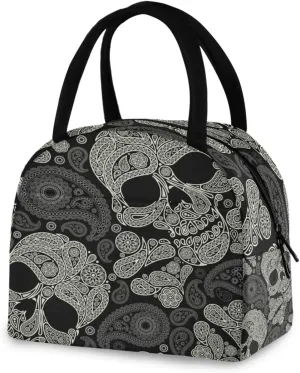 ZZKKO Sugar Skull Retro Lunch Bag Box Tote Organizer Lunch Container Insulated Zipper Meal Prep Cooler Handbag For Women Men Home School Office Outdoor Use