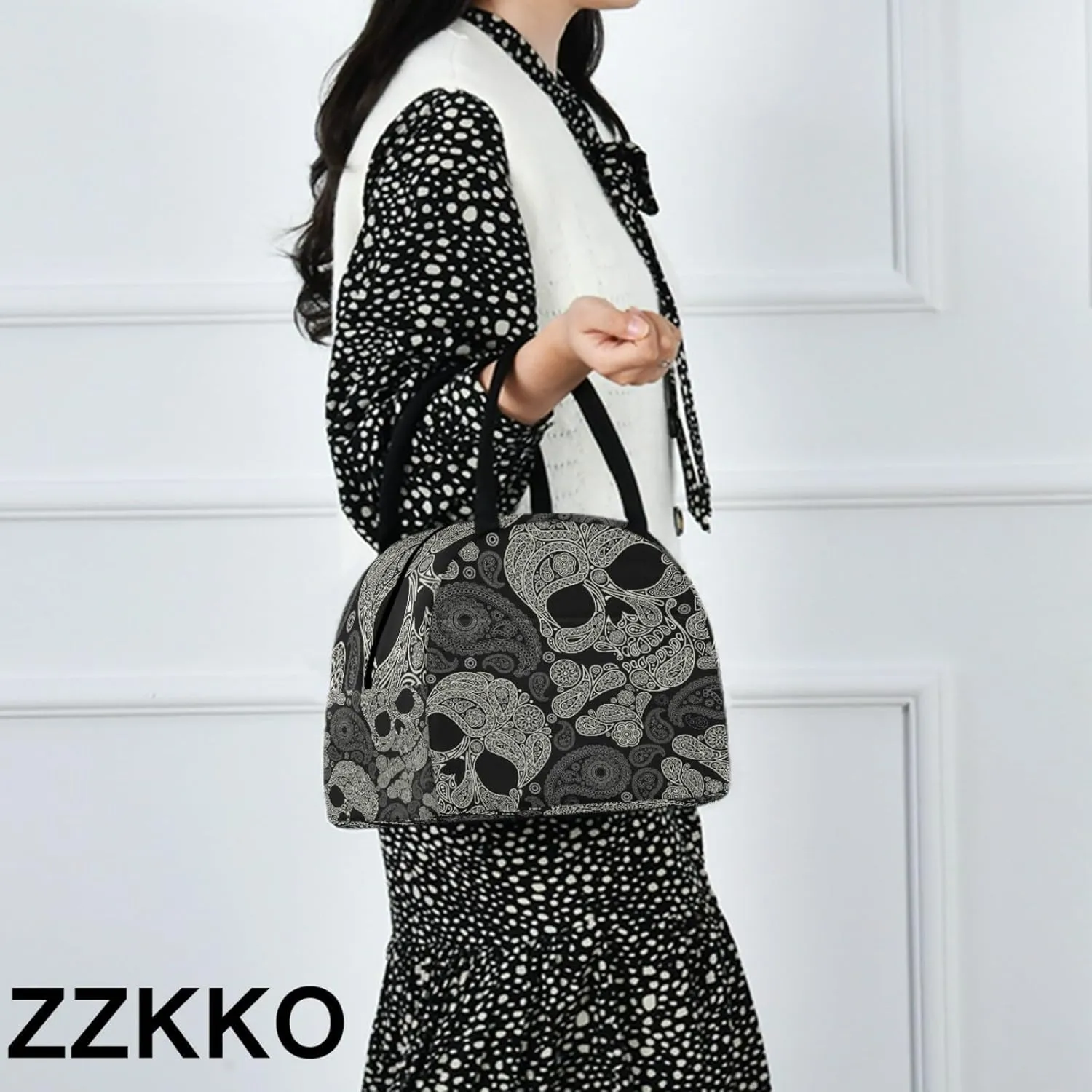 ZZKKO Sugar Skull Retro Lunch Bag Box Tote Organizer Lunch Container Insulated Zipper Meal Prep Cooler Handbag For Women Men Home School Office Outdoor Use